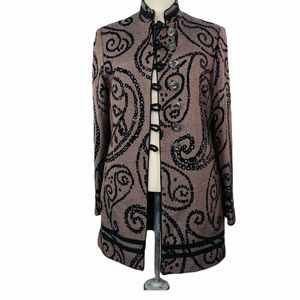 Quadrille heavy knit embroidered big button blazer